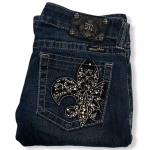 MISS ME Fleur-De-Lis Boot Cut Jeans - Size 29